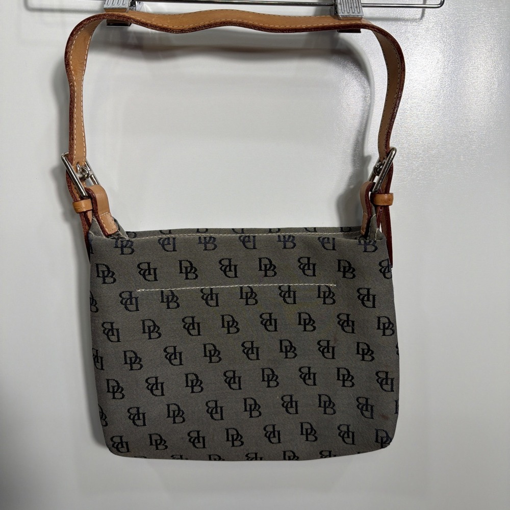 Dooney Bourke Gray Bag With Navy‎ Blue Logos  Zipper Signature Hobo  Handbag